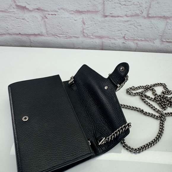 Gucci Black Pebbled Leather Dionysus Mini Wallet On Chain Bag - Picture 9 of 16